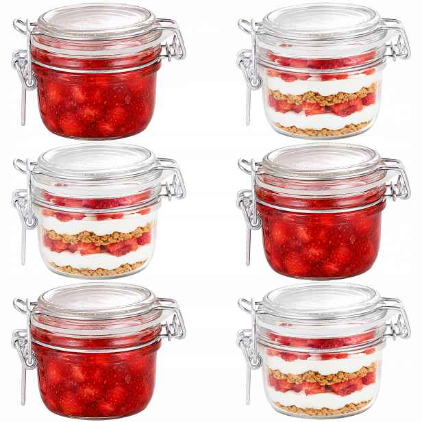 Zavařovací Sklenice s ozdobnou sponou, hermetická, s těsněním, 125 ml, Set 6 Ks