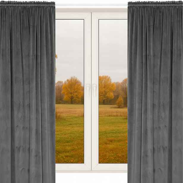 Velurové Záclony Na Pásce Na Žabky 140x230 Šedé 2 Kusy Silný Velur