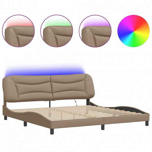 vidaXL Rám postele s LED bez matrace Hvar cappuccino 200 x 200 cm