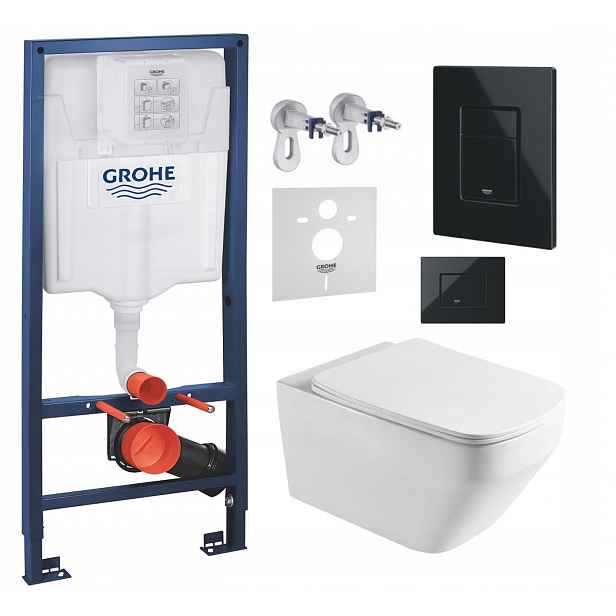 Podomítkový Wc set Grohe s mísou Naron a tlačítkem Černý Lesk Fresh