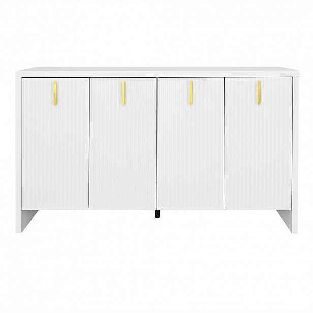 Urban Meuble SIDEBOARD bílý a zlatý 140 cm s drážkovaným vzhledem a nastavitelnými policemi
