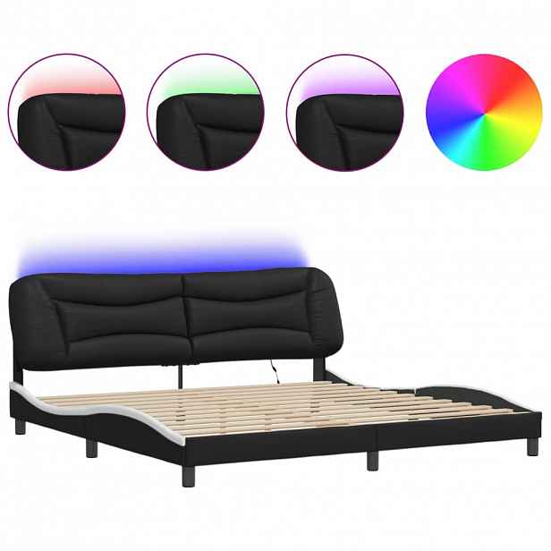 vidaXL Rám postele s LED bez matrace Hvar černý a bílý 200x200 cm