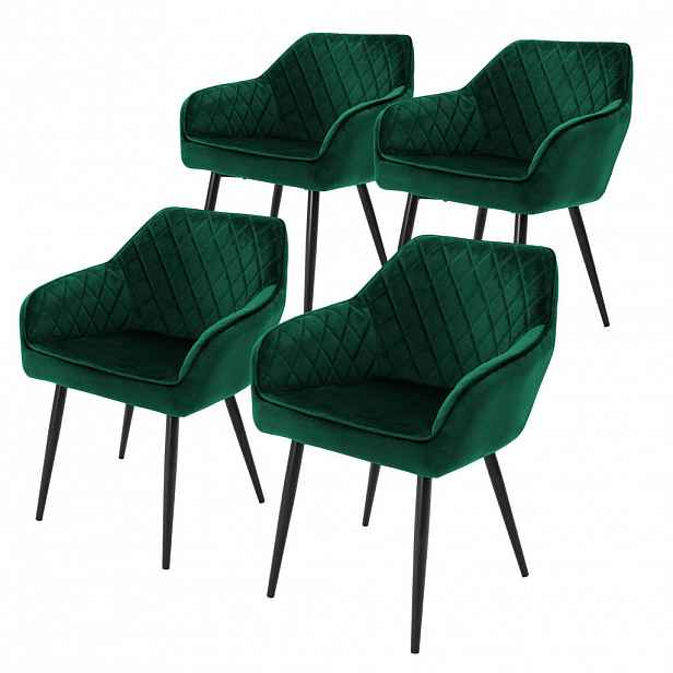 ML-DESIGN JÍDELNÍ ŽIDLE, sada 4 ks, tmavě zelený samet