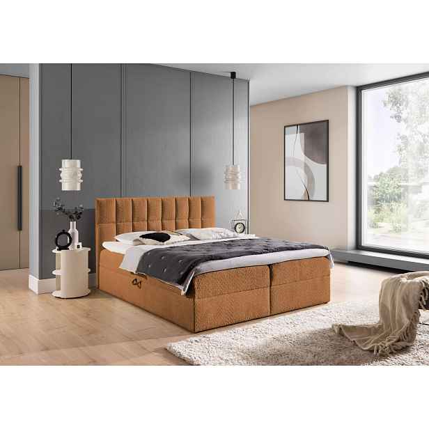 Manželská čalouněná postel 160x220 ALIBINA - hnědá + topper