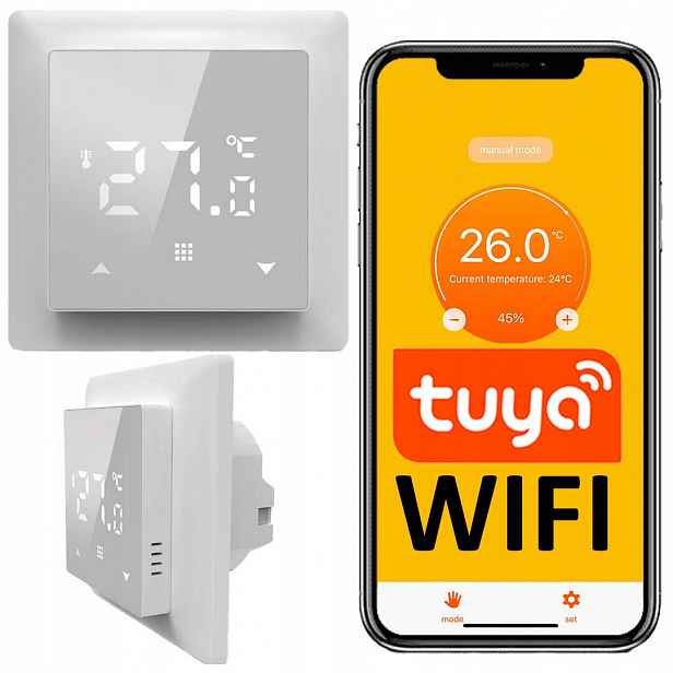 Termostat Wifi beznapěťový Regulátor topení Tuya kabelový pro kamna