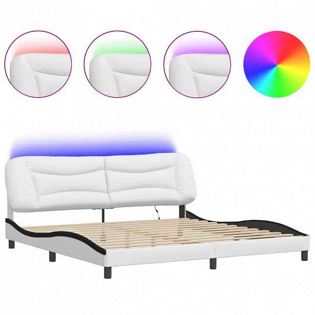 vidaXL Rám postele s LED bez matrace Hvar bílý a černý 200x200 cm
