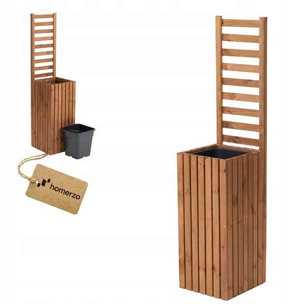 Zahradní květináč dřevěný s mřížkou pergola 157 cm, vložka 1x18 l, hnědá barva