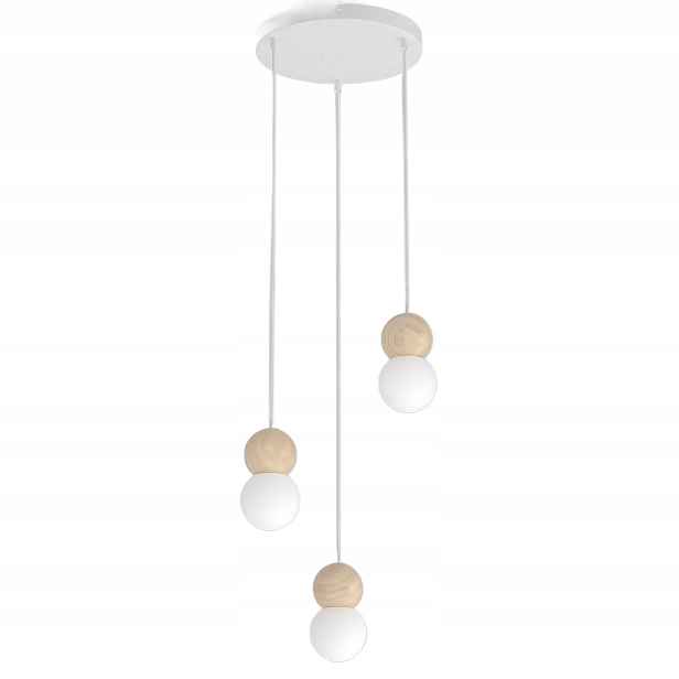 Emibig Loop závěsná lampa bílá béžová dřevo sklo 3xG9