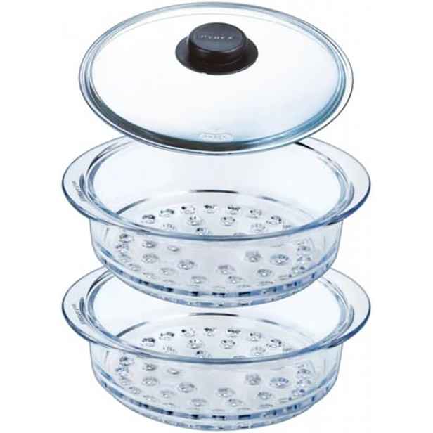Sada 2 skleněných sít parní hrnec a 1 skleněná krytka 20 cm Pyrex
