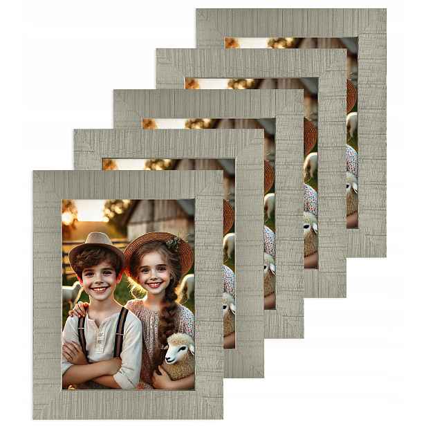 Sada 5 Rámečků 15x21 cm Vintage stylizovaná přírodní dřevo Šedá