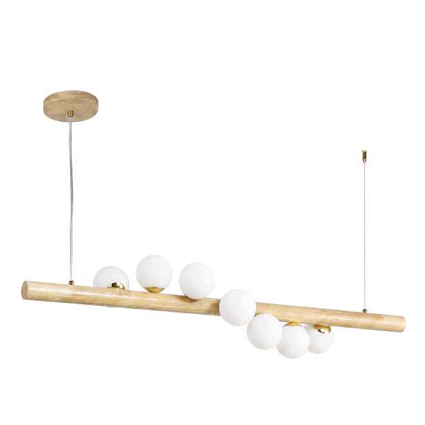 Závěsná Stropní Lampa Toolight Dřevěná Zlatá S Bílými Stínidly 7x Koule