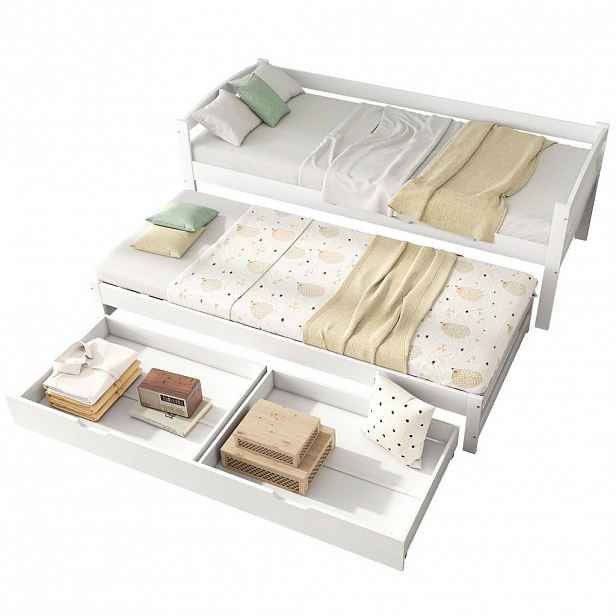 CHICFURN POSTEL 90/200 cm & 90/190 cm v bílé barvě s výsuvným lůžkem a 2 zásuvkami