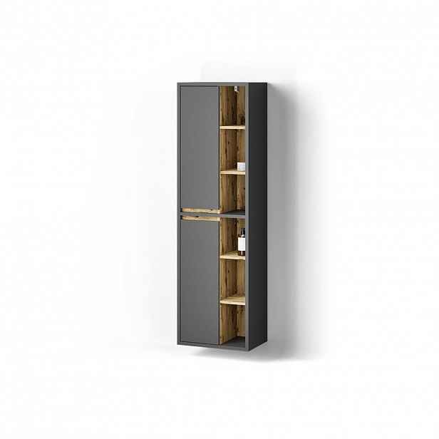 Livinity® KOUPELNOVÁ SKŘÍŇKA Vomano Antracit 50 x 170 cm s dvířky a otevřenými přihrádkami