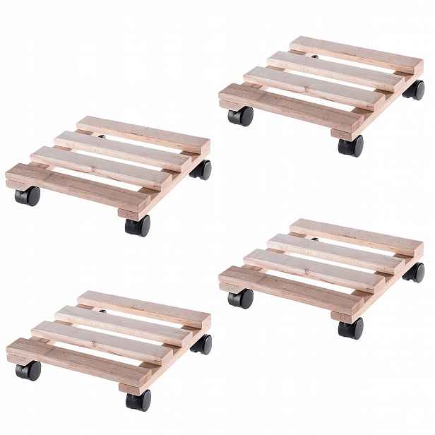 Podstavec Pod Květináč Na Kolečkách Dřevěný Čtverec 30 cm Set 4ks