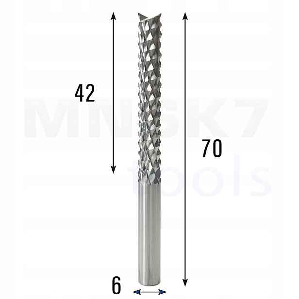 Přímá vícebřitá fréza fi 6 x 42 x 70 Cnc Vhm