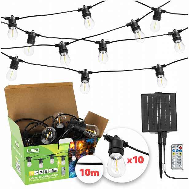 Solární Led venkovní světla na balkon, senzor 10 m, 10 x žárovka E27