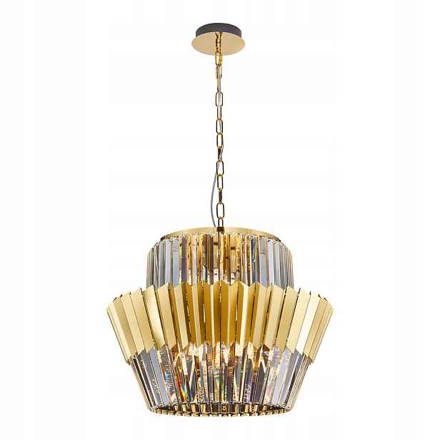 Lustr Donna Zlatý Skleněný Krystal 12xE14 55x120 cm Závěsná lampa do pokoje