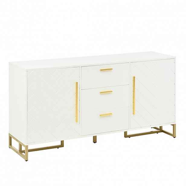 Urban Meuble SIDEBOARD v bílé a zlaté se 2 dvířky a 3 zásuvkami