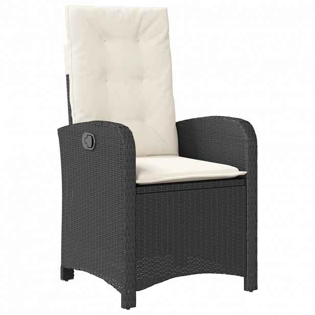 vidaXL Polohovací zahradní křeslo s poduškami černé polyratan