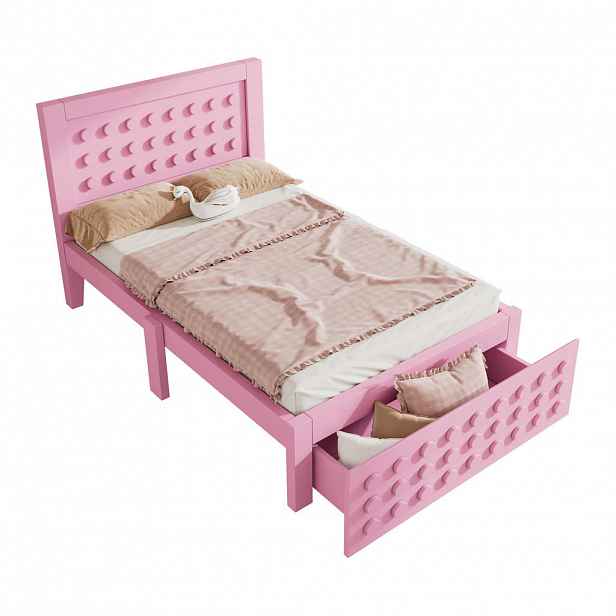 CHICFURN DĚTSKÁ POSTEL 90/200 cm v růžové barvě se zásuvkou a úložným prostorem