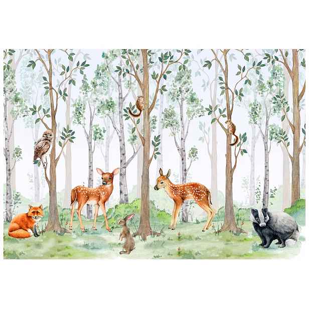 Fototapeta Flizelina Les Zvířata Aquarele do dětského pokoje 150x105 lepidlo