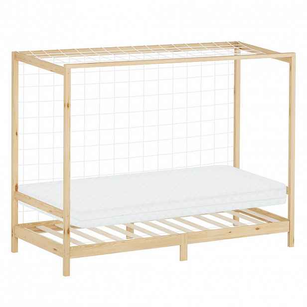 ML-DESIGN DĚTSKÁ postýlka ve tvaru fotbalové brány 90 x 200 cm s matrací, výška 10 cm, přírodní borové dřevo