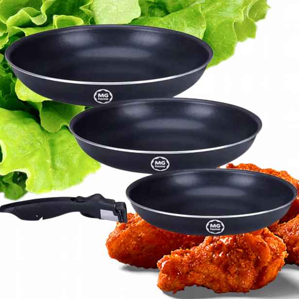 Sada Pánví Mg Home 20/24/28 CM 4 Prvky S Odnímatelnou Rukojetí, Indukční