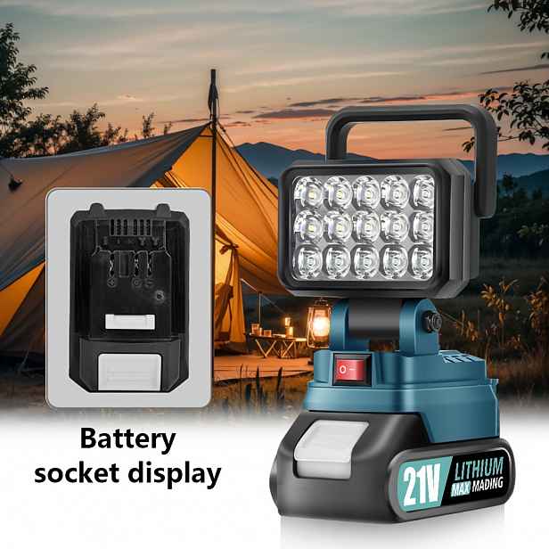 TEMU Přenosná LED vysoce výkonná ruční světelná lampa s napájením z baterie, vhodná pro Makita, lokální , kempingové světlo, ruční světlo, svítilna,