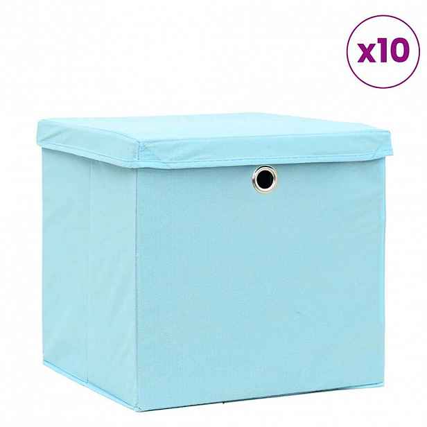 vidaXL Úložné boxy s víky 10 ks 28 x 28 x 28 cm bledě modré