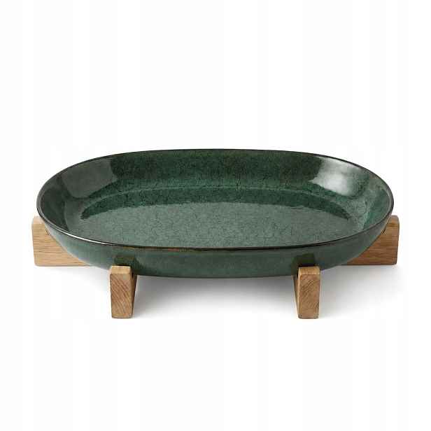 Servírovací podnos 44 cm Oválný keramický Ombre s podstavcem Zeleň