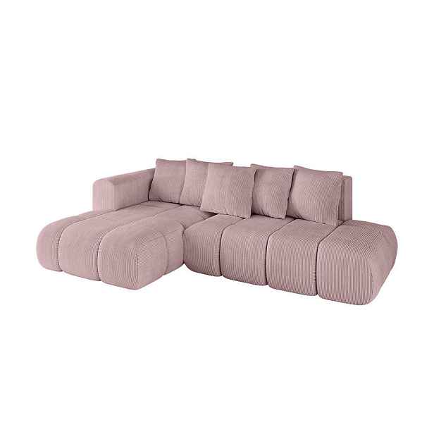 ALTDECOR ROHOVÁ SEDAČKA s funkcí spaní a otomanem, levá CLOUD-L-v1 280x185x90 Růžová Manšestr