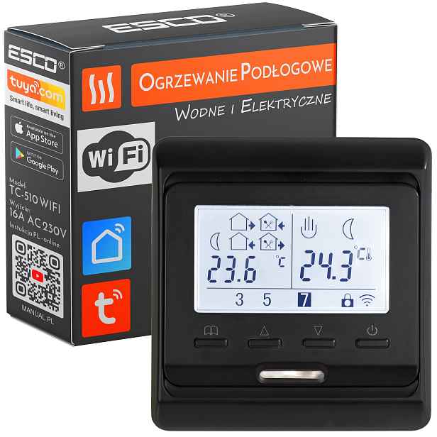 Černý WiFi regulátor tepelného čerpadla plynového kotle Termostat Regulator
