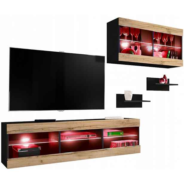 Sada nábytku Rtv Tivoli SET3 Černá/Dub Wotan, Rgb Led