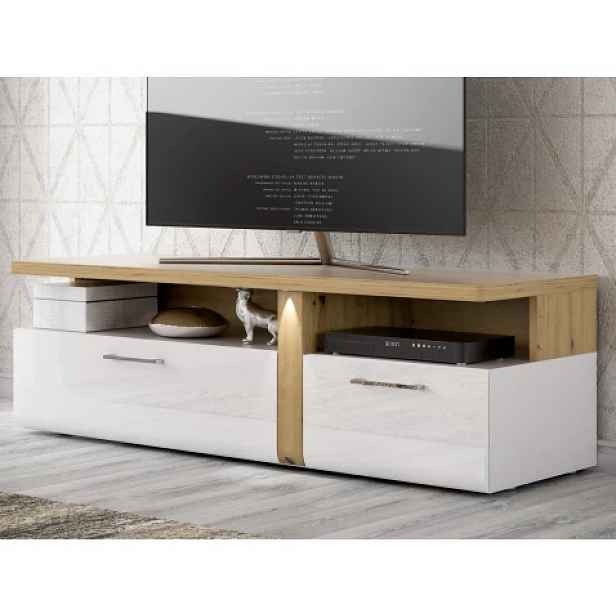 TV stolek Tuluza, bílý lesk/dub artisan