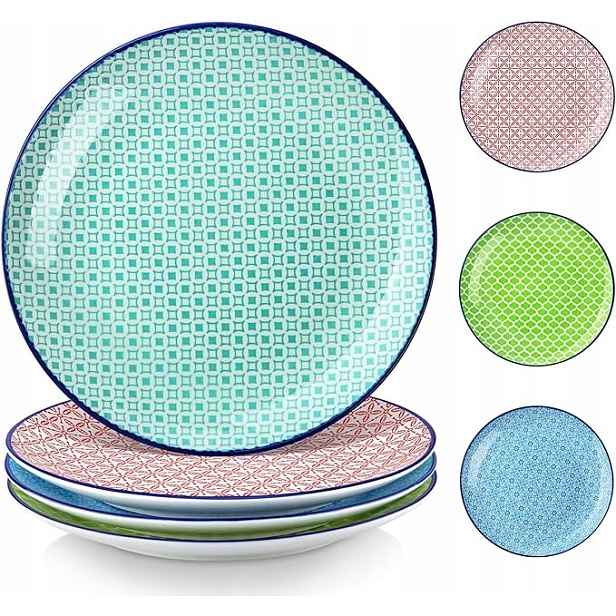 Porcelánový dezertní talíř vícebarevný vzorovaný japonský 4 ks