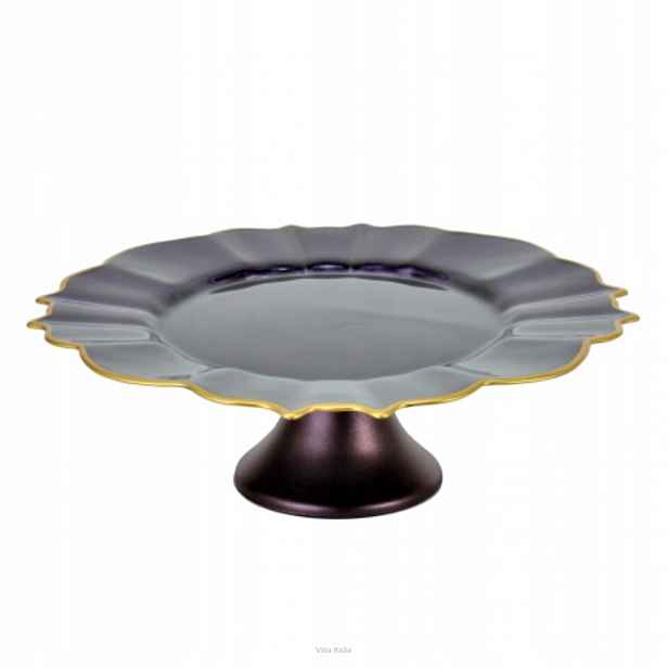 Stojan Stojan na dort , skleněný, zlaté linky, elegantní , fialový, 32 cm