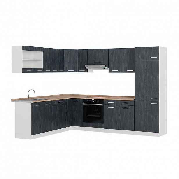 Vicco ROHOVÁ KUCHYŇ R-Line, Černý beton/Bílá, 287 x 227 cm PD Dub