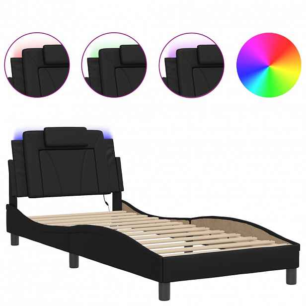 vidaXL Rám postele Viana s LED bez matrace černý 90 x 190 cm