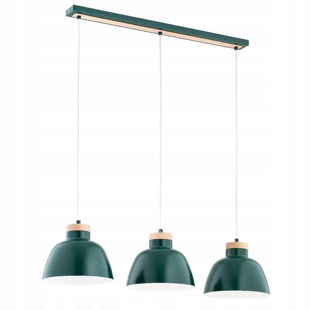 Závěsná lampa loft zelená lišta dřevo 3xE27 15W kuchyně Alfa