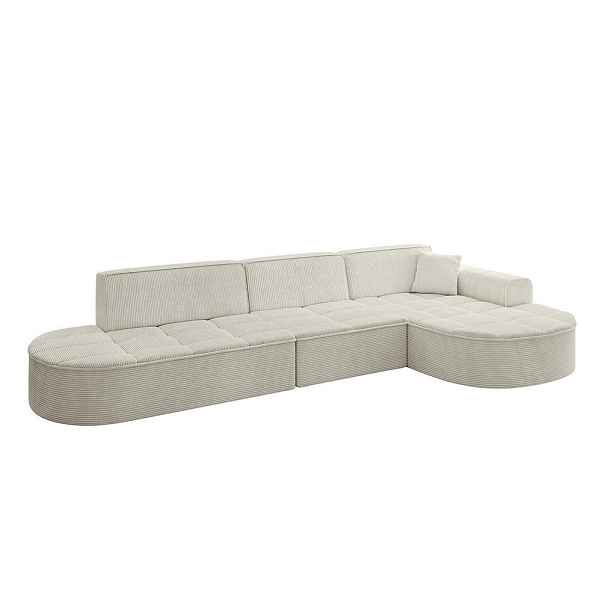 ALTDECOR ROHOVÁ SEDAČKA s otomanem, pravá TARO-L2 328x171x79,5 Krémová Manšestr