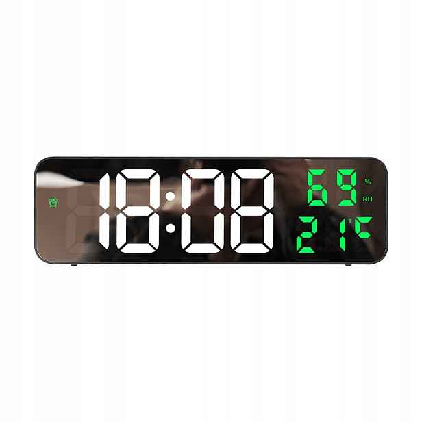 Led Nástěnné hodiny Teplota Zvlhčování 12/24 Zrcadlo Zelená Stmívání