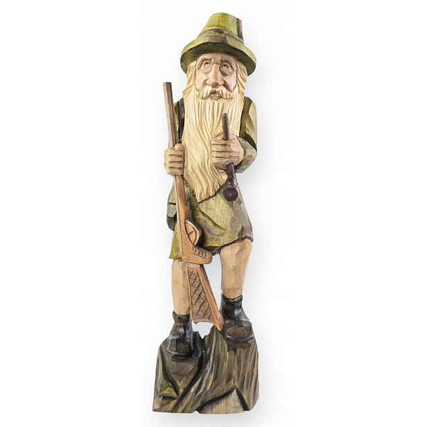Lovec Ručně vyřezávaná figurka Dřevěná dekorace Malovaná ozdoba 35 cm