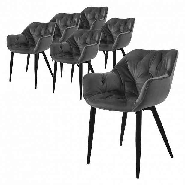 ML-DESIGN JÍDELNÍ ŽIDLE, sada 6 ks, antracitový samet