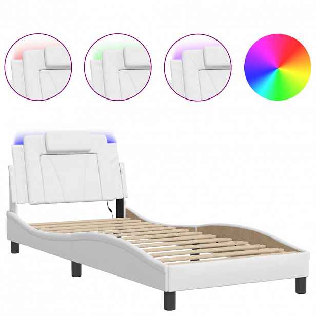 vidaXL Rám postele Viana s LED bez matrace bílý 90 x 190 cm