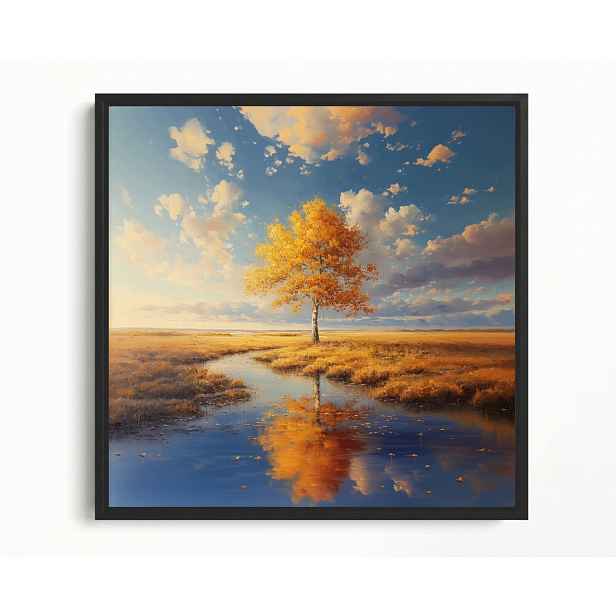 Obraz Rám Americký Box Zlatý Podzim Osamělé Dřevo Louka Krajina 50x50