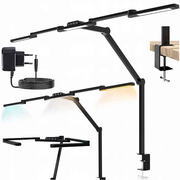Led kreslicí stolní lampa bez stínu, regulace jasu barev, trojitá