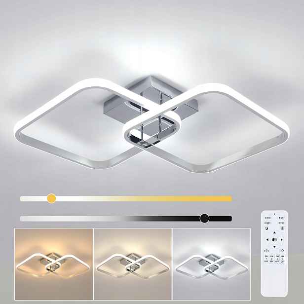 Led Stropní Svítidlo Závěsné Chrom Čtverec Moderní Stmívatelné Dálkové Ovládání 50W