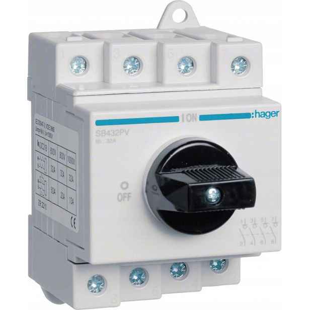 Modulární izolační odpojovač Pv 4P 32A 1000VDC Hager SB432PV