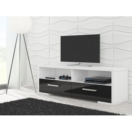 TV stolek ROMA, bílá/černý lesk