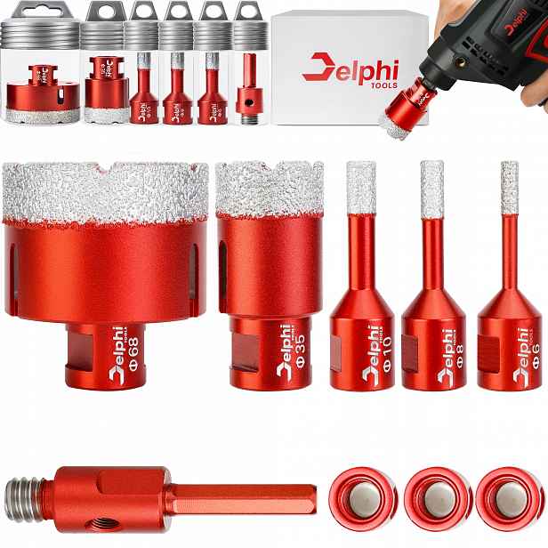 Korunkový Vrták Diamantová Korunka Pro Gres M14 Set ⌀ 6,8,10,35,68 mm Adaptér